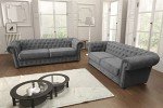 Chesterfield Grey Corner Sofa Set with Armchair
