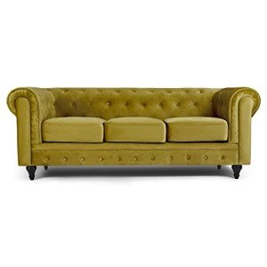 Gold Velvet Chesterfield Sofa - 3 Seater Couch