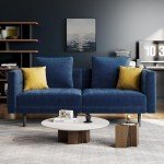 Blue Convertible Velvet Sofa with Pillows and Armrests
