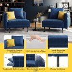 Blue Convertible Velvet Sofa with Pillows and Armrests