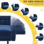 Blue Convertible Velvet Sofa with Pillows and Armrests