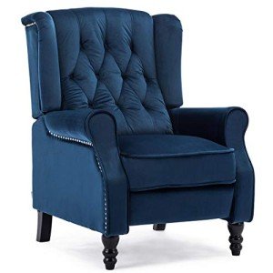Midnight Blue Velvet Wingback Recliner Chair