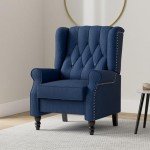 Midnight Blue Velvet Wingback Recliner Chair
