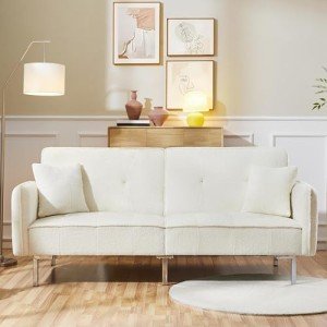 Yaheetech Modern 3 Seater Sofa Bed, Ivory