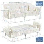 Yaheetech Modern 3 Seater Sofa Bed, Ivory