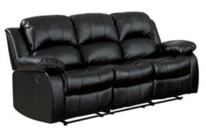 Black Recliner Sofa Suite Set - 3 Seater