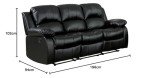 Black Recliner Sofa Suite Set - 3 Seater