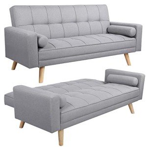 Yaheetech 3-Seater Grey Sofa Bed with Wooden Legs