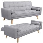 Yaheetech 3-Seater Grey Sofa Bed with Wooden Legs