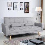 Yaheetech 3-Seater Grey Sofa Bed with Wooden Legs