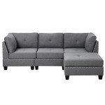 Stylish Grey 3-Seater Corner Sofa Bed with Footstool