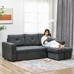 Dark Grey L-Shaped Sofa Bed with Storage