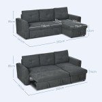 Dark Grey L-Shaped Sofa Bed with Storage