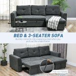 Dark Grey L-Shaped Sofa Bed with Storage
