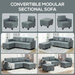 Modular Convertible Sectional Sofa with Storage - Dark Grey