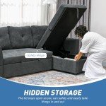 Dark Grey L-Shaped Sofa Bed with Storage