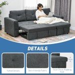 Dark Grey L-Shaped Sofa Bed with Storage