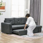 Dark Grey L-Shaped Sofa Bed with Storage