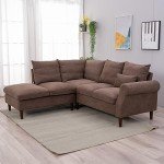 5-Seater Brown Linen Corner Sofa with USB Port