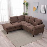 5-Seater Brown Linen Corner Sofa with USB Port