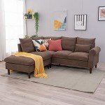 5-Seater Brown Linen Corner Sofa with USB Port