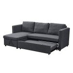 Dark Gray L-Shaped Sleeper Sectional Sofa with Chaise