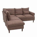 5-Seater Brown Linen Corner Sofa with USB Port