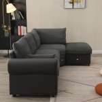 Dark Grey L-Shaped Sectional Sofa with USB Port