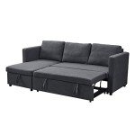 Dark Gray L-Shaped Sleeper Sectional Sofa with Chaise
