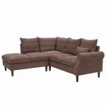 5-Seater Brown Linen Corner Sofa with USB Port