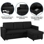 Reversible L-Shaped Sofa Bed with Storage - Black