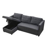 Dark Gray L-Shaped Sleeper Sectional Sofa with Chaise