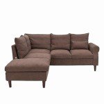 5-Seater Brown Linen Corner Sofa with USB Port