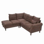 5-Seater Brown Linen Corner Sofa with USB Port