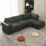 Dark Grey L-Shaped Sectional Sofa with USB Port