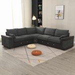 Dark Gray L-Shaped Corner Sofa with USB Port