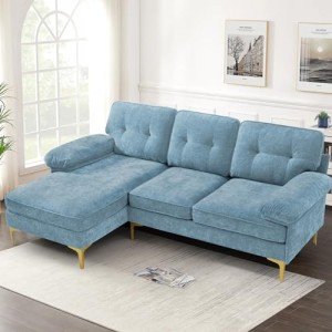 Convertible Chenille Sectional Sofa with Chaise, Dim Blue
