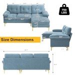 Convertible Chenille Sectional Sofa with Chaise, Dim Blue