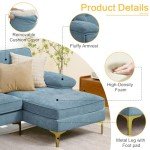Convertible Chenille Sectional Sofa with Chaise, Dim Blue