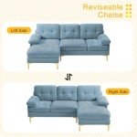 Convertible Chenille Sectional Sofa with Chaise, Dim Blue