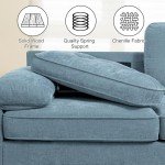 Convertible Chenille Sectional Sofa with Chaise, Dim Blue