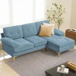 Convertible Chenille Sectional Sofa with Chaise, Dim Blue