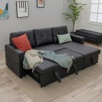Black Faux Leather L-Shaped Sofa Bed with Chaise