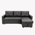Black Faux Leather L-Shaped Sofa Bed with Chaise