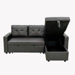 Black Faux Leather L-Shaped Sofa Bed with Chaise