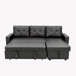 Black Faux Leather L-Shaped Sofa Bed with Chaise