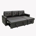 Black Faux Leather L-Shaped Sofa Bed with Chaise