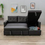 Black Faux Leather L-Shaped Sofa Bed with Chaise