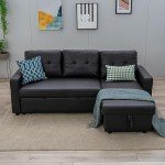 Black Faux Leather L-Shaped Sofa Bed with Chaise