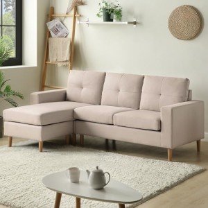 Beige 3-Seater L-Shaped Sofa with Footrest
